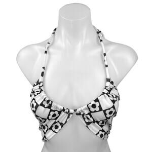 Princess Polly Latiana Black White Floral Check Halter Tie Tank Top Bra Size 0